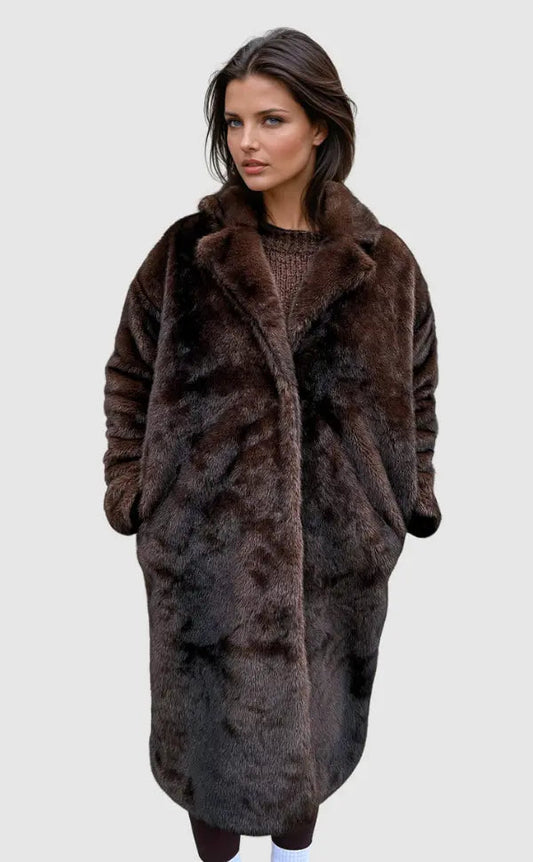 Maëly | Manteau Long Femme en Fausse Fourrure Marron