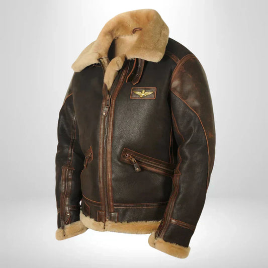 Enzo | Blouson Aviateur Homme en Cuir Avec Col En Fourrure