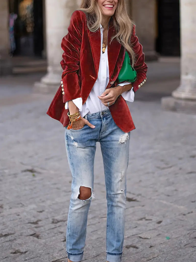 Blazer Élégant en Velours - Chic et Confortable