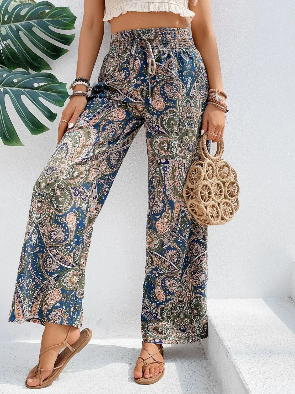 Alma | Pantalon large pour femme imprimé bohème fluide été