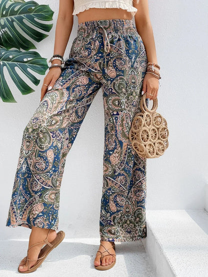 Alma | Pantalon large pour femme imprimé bohème fluide été