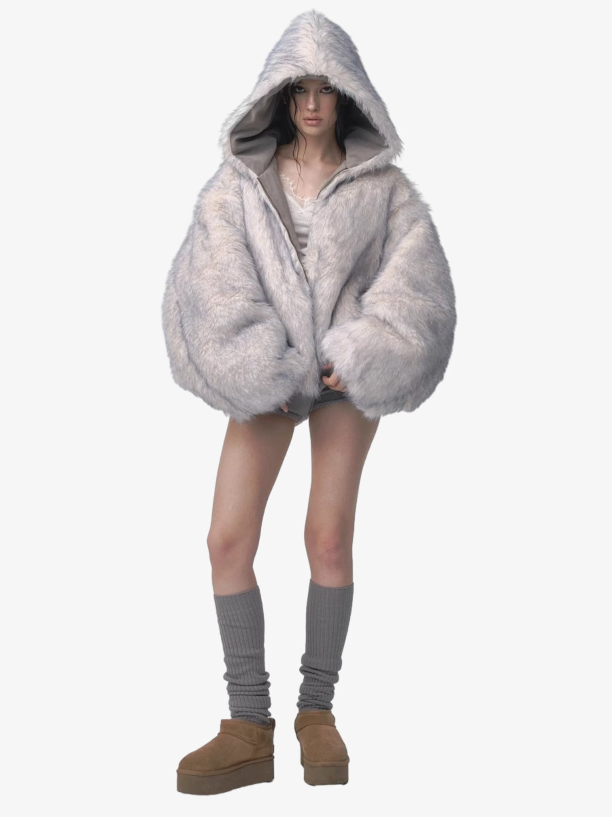 Oversized Reversible Fur Hooded Jacket