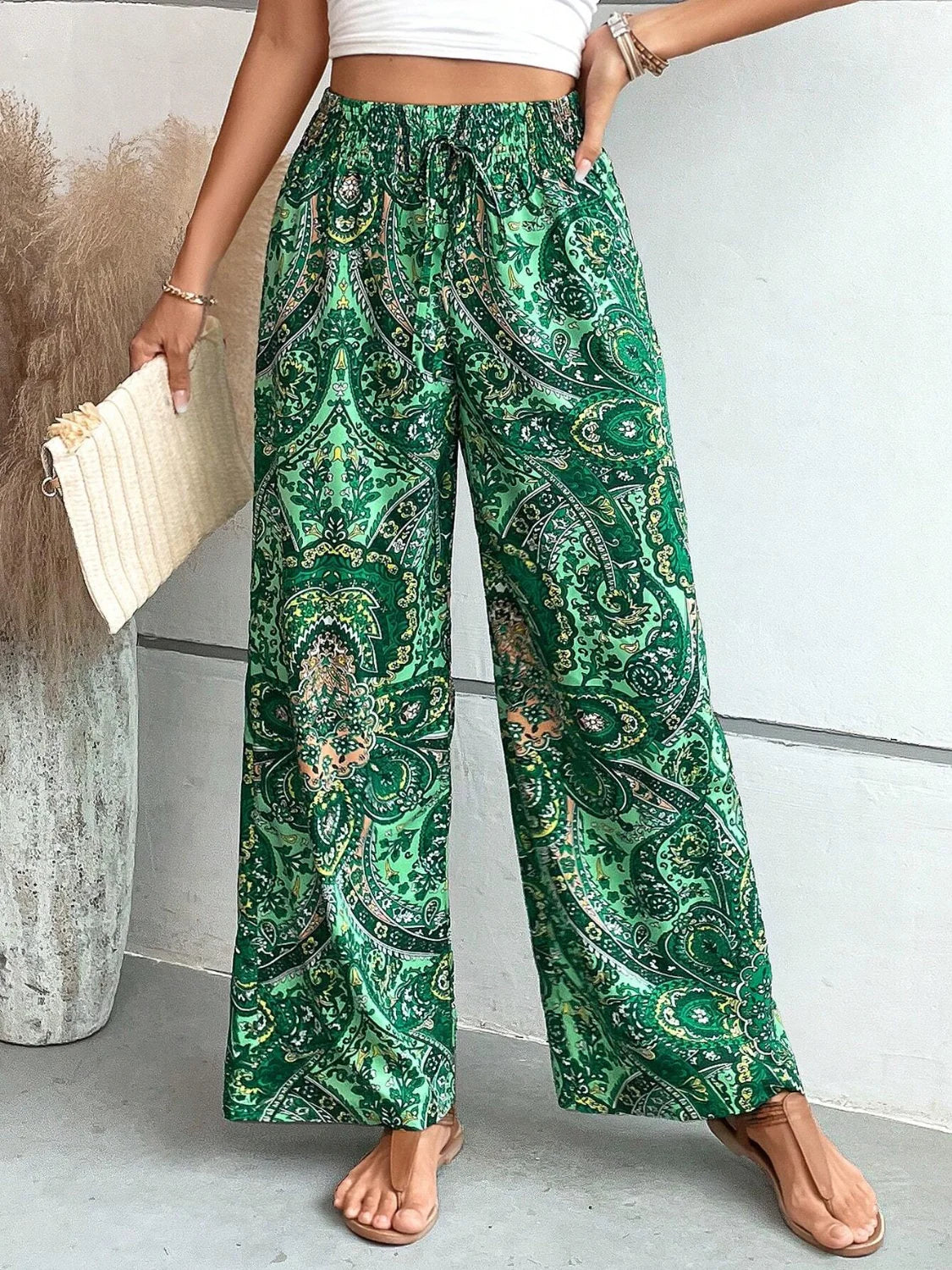 Alma | Pantalon large pour femme imprimé bohème fluide été