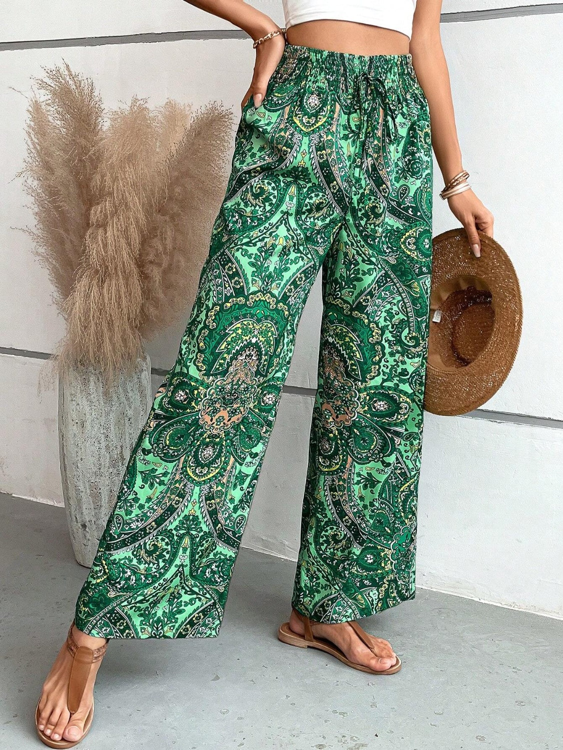 Alma | Pantalon large pour femme imprimé bohème fluide été
