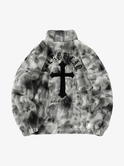 Heavy-Duty Faux Lambswool Tie-Dye Urban Jacket - 1558