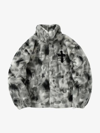 Heavy-Duty Faux Lambswool Tie-Dye Urban Jacket - 1558