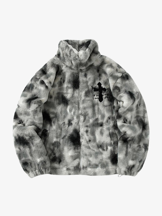 Heavy-Duty Faux Lambswool Tie-Dye Urban Jacket - 1558